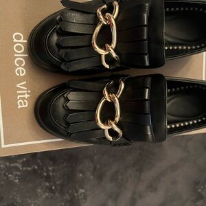 Dolce Vita Black Flats with Gold Accent